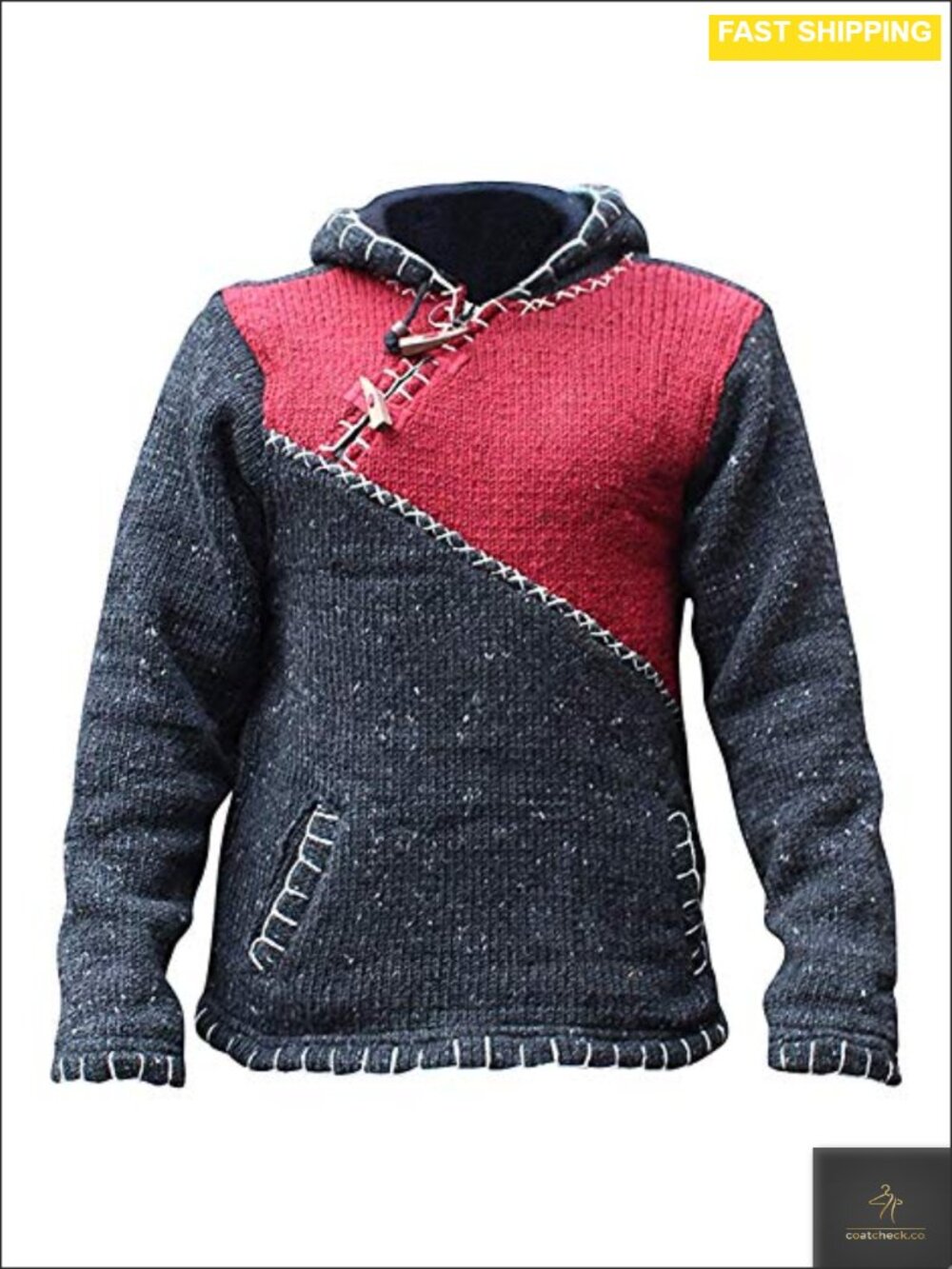 Natural Wool Fleece Lined Cross Zip Hoodie Anorak Jacket Men Winter Warm